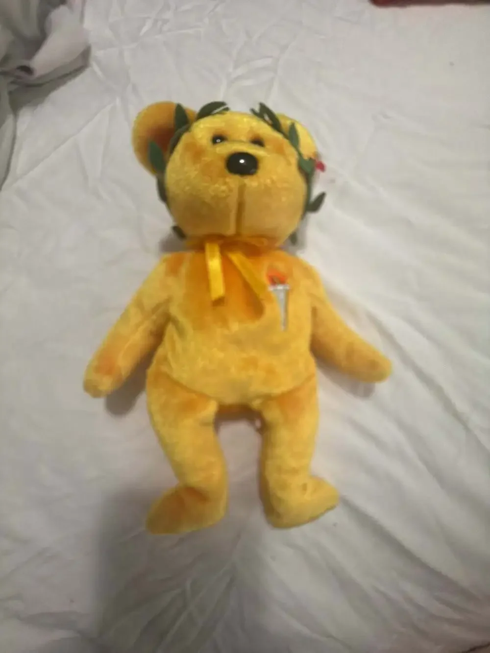 Ty Beanie Baby 'Victory' 2004 Olympics Gold Bear with Torch and Laurel